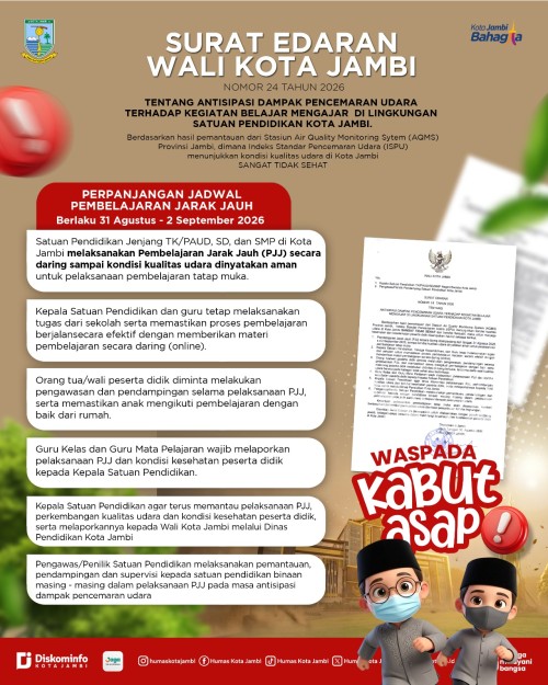 cover Pemkot Jambi Perpanjang PJJ hingga 2 September 2026, Antisipasi Dampak Kabut Asap