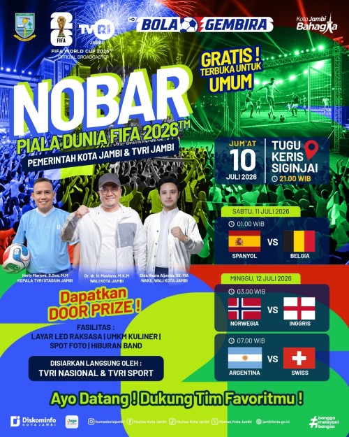 cover Meriahkan Pesta Bola 2026, Pemkot Jambi dan TVRI Gelar Nobar Piala Dunia di Tugu Keris Siginjai